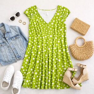 Retro Mod Polka Dot A-Line Dress Lime Green Swing London Times Plus 18W Chic